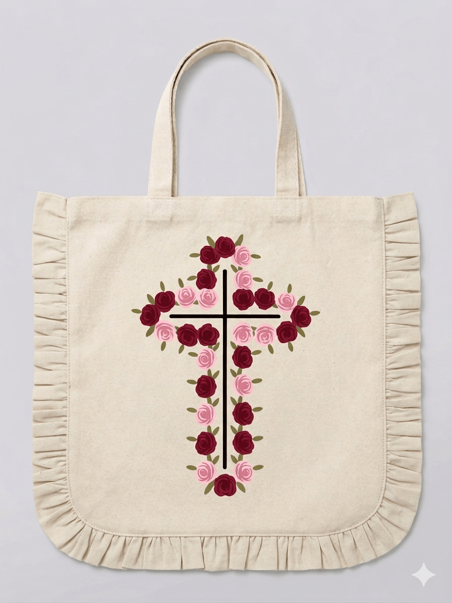 Rose Cross Ruffle Tote Bags - Recetas Fair Trade