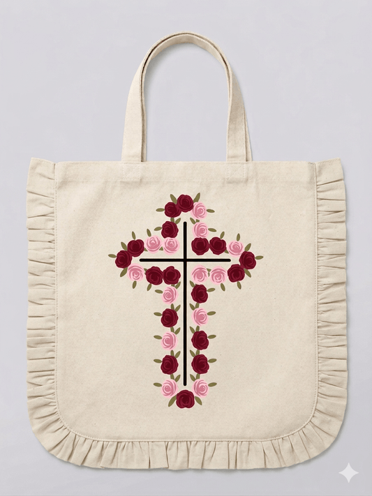 Rose Cross Ruffle Tote Bags - Recetas Fair Trade