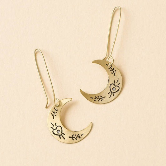 Ruchi Crescent Moon Gold Dangle Earrings - Recetas Fair Trade