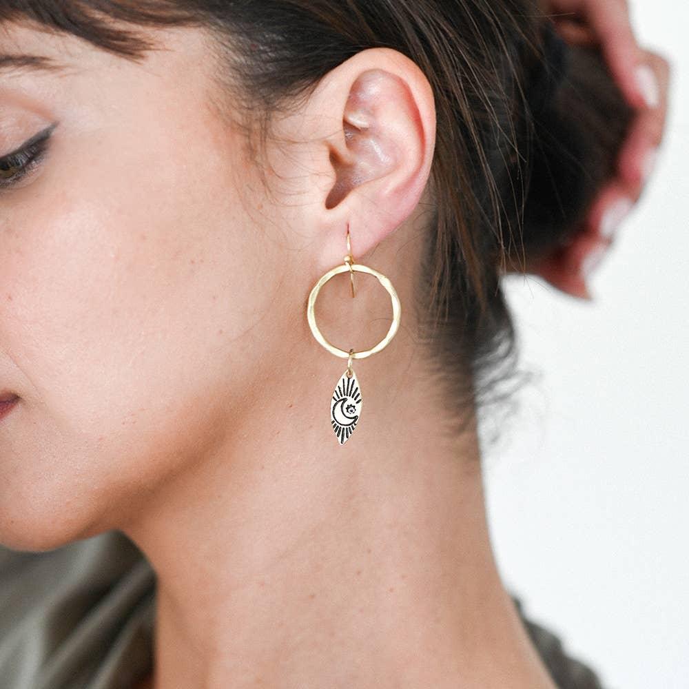 Ruchi Moon Charm Gold Hoop Earrings - Recetas Fair Trade