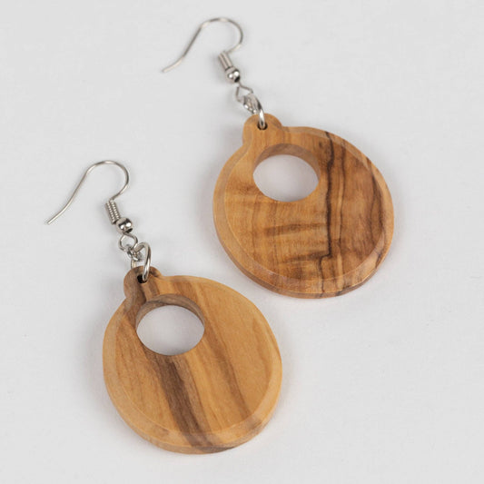 Sadaf Olive Wood Round Earrings - Recetas Fair Trade