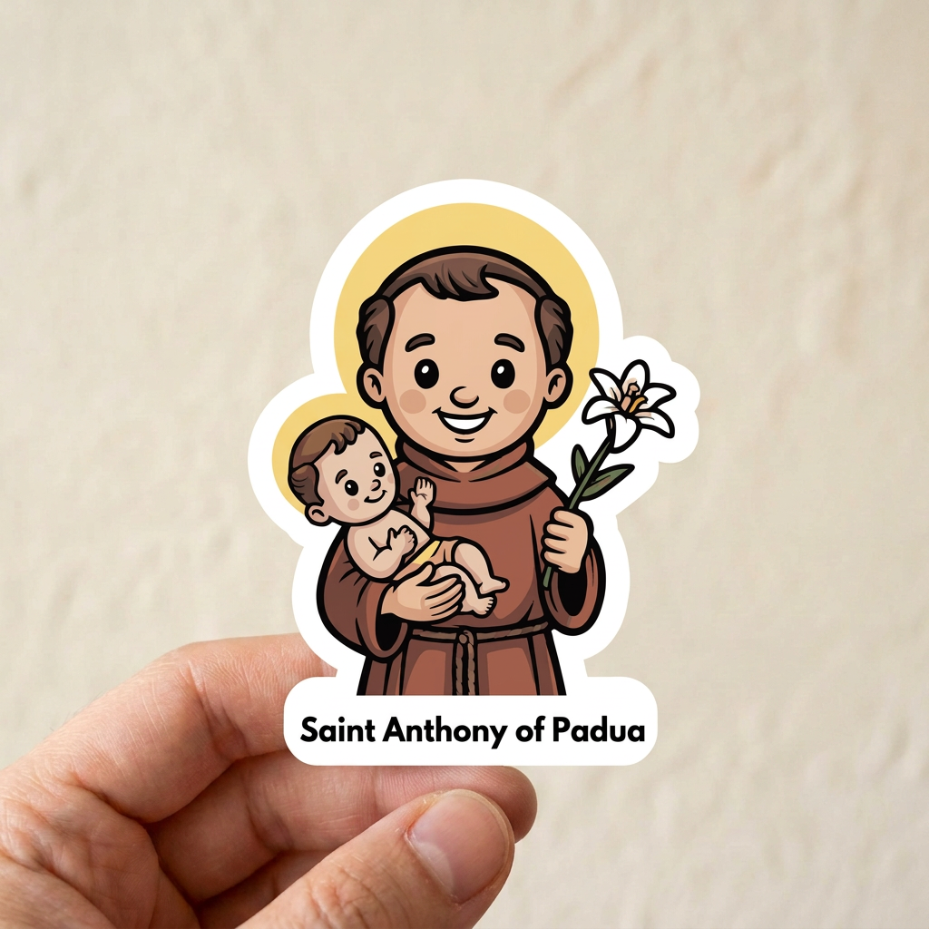 Saint Anthony of Padua sticker mockup