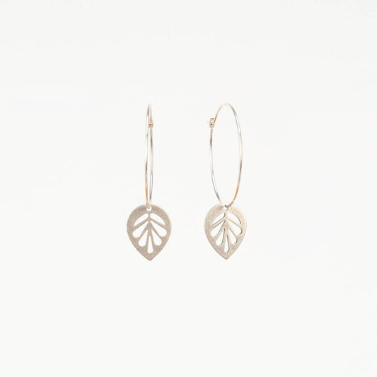 Silver Leaf Charm Hoop Earrings - Recetas Fair Trade