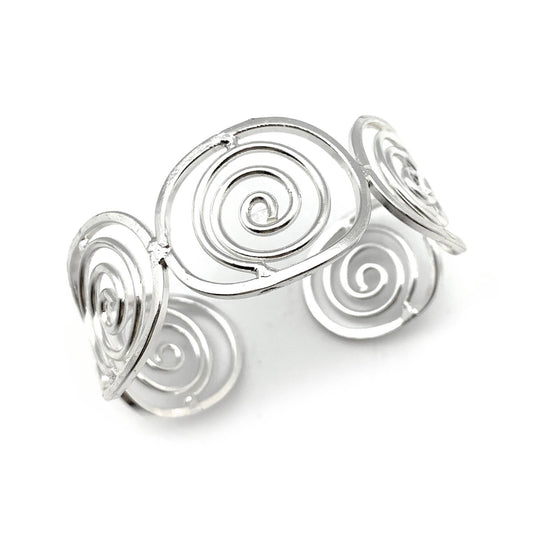 Silver Plated Adjustable Cuff Bracelet - Spiral Ovals - Recetas Fair Trade