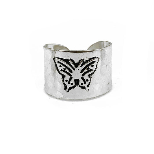 Silver Plated Adjustable Cuff Ring - Butterfly - Recetas Fair Trade
