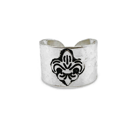 Silver Plated Adjustable Cuff Ring - Fleur de Lis - Recetas Fair Trade