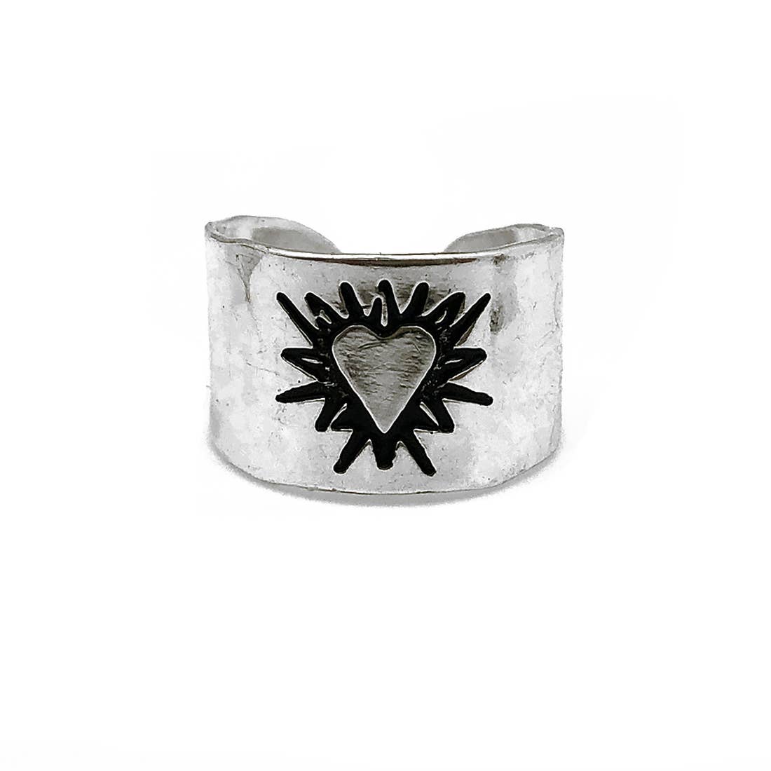 Silver Plated Adjustable Cuff Ring - Heart - Recetas Fair Trade