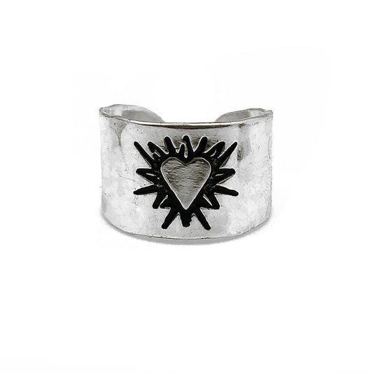 Silver Plated Adjustable Cuff Ring - Heart - Recetas Fair Trade