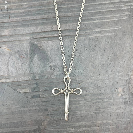 Silver Plated Necklace - Smaller Size Pointed Cross - Recetas Fair Trade