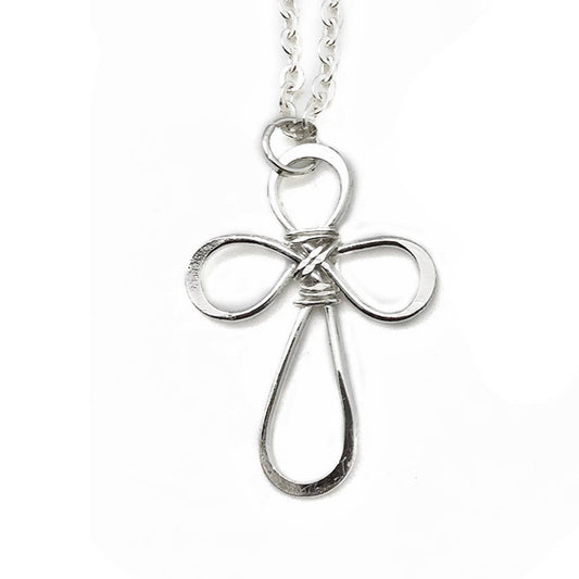Silver Plated Necklace - Smaller Size Rounded Cross - Recetas Fair Trade