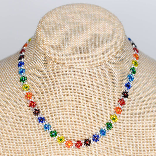 Silver Rainbow Flower Necklace - Recetas Fair Trade