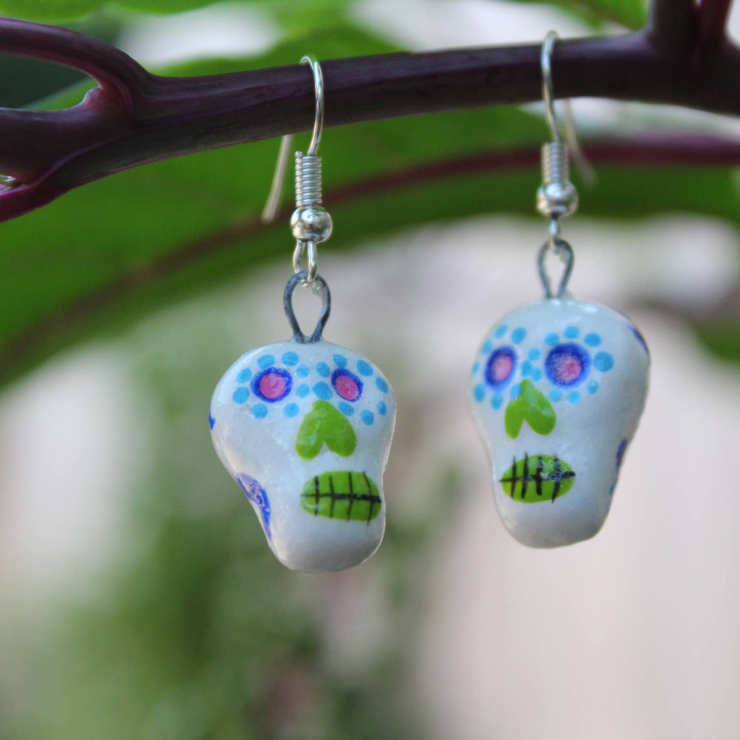 Skeleton Sugar Skull Ceramic Earrings - Recetas Fair Trade