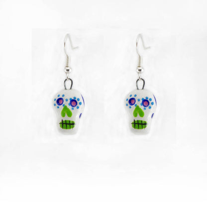 Skeleton Sugar Skull Ceramic Earrings - Recetas Fair Trade