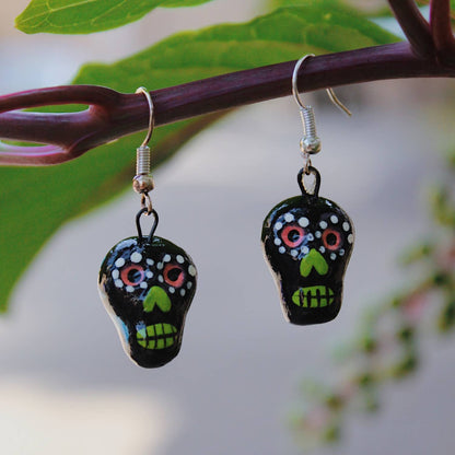 Skeleton Sugar Skull Ceramic Earrings - Recetas Fair Trade