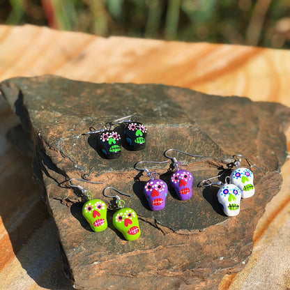 Skeleton Sugar Skull Ceramic Earrings - Recetas Fair Trade