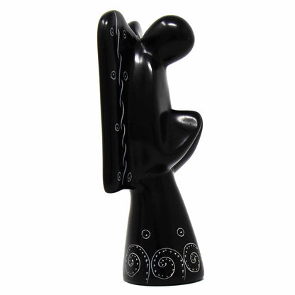 Soapstone Angel Sculpture - Black Finish with Etch Design - Recetas Fair Trade