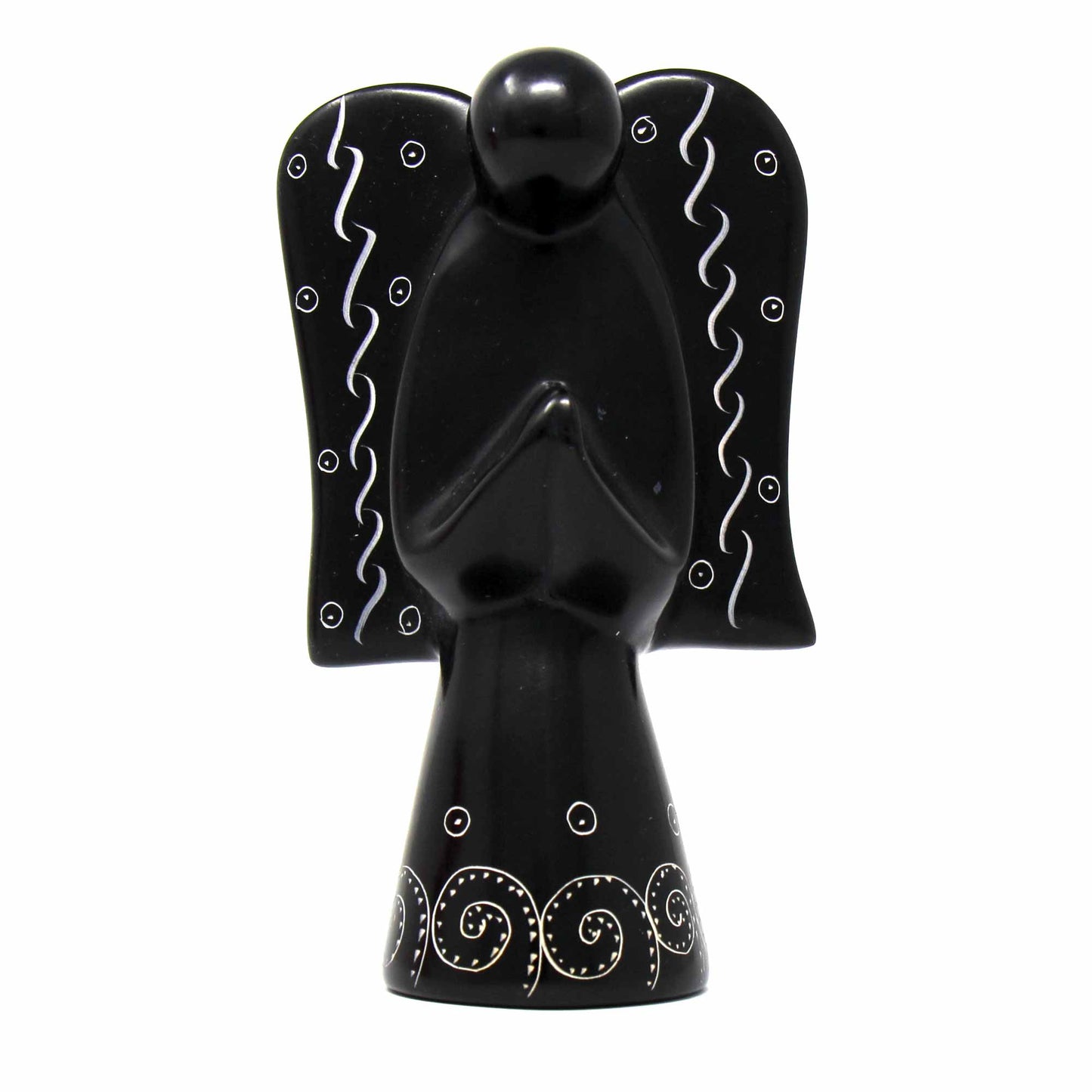 Soapstone Angel Sculpture - Black Finish with Etch Design - Recetas Fair Trade