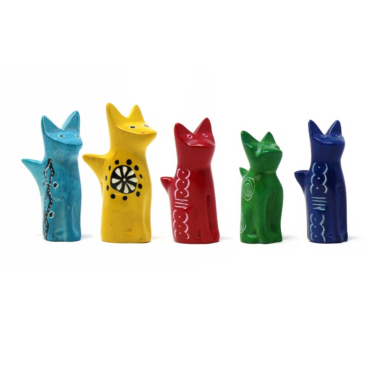 Soapstone Tiny Sitting Cats - Assorted Pack of 5 Colors - Recetas Fair Trade