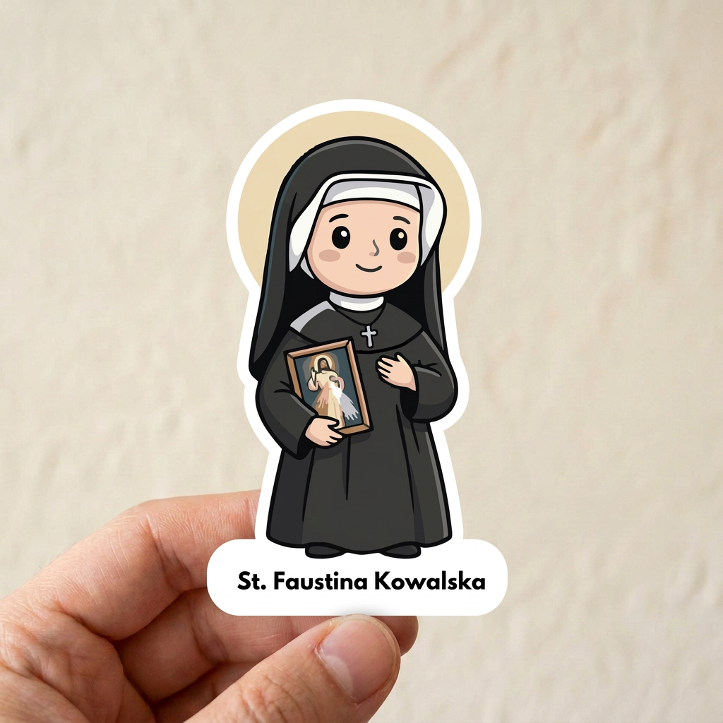 St. Faustina Kowalska hand-held sticker mockup