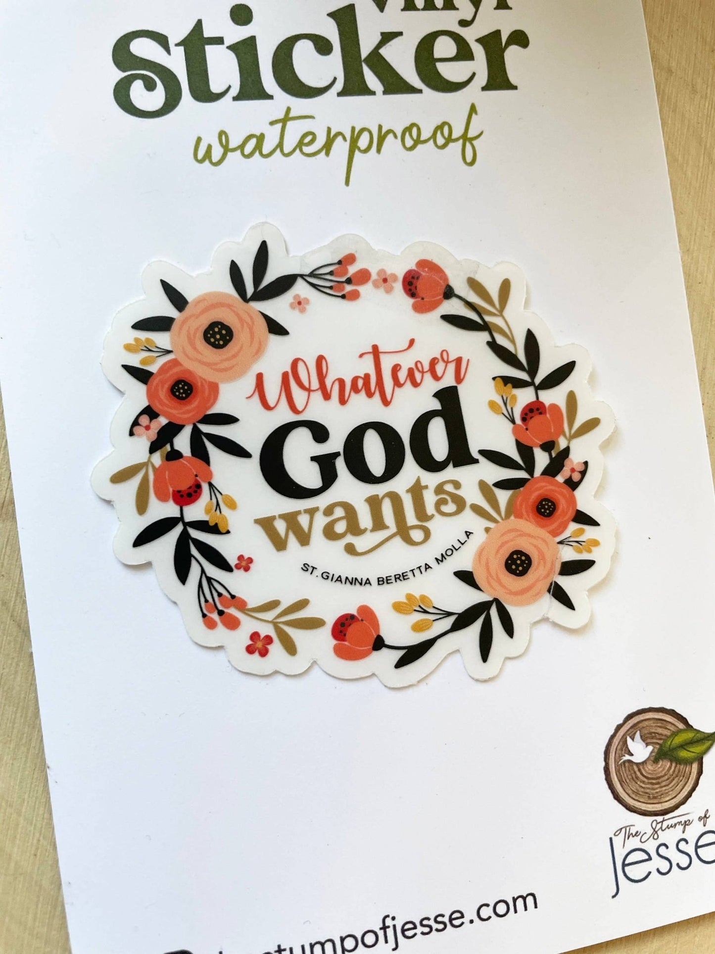 St. Gianna Beretta Molla Whatever God Wants Sticker - Recetas Fair Trade