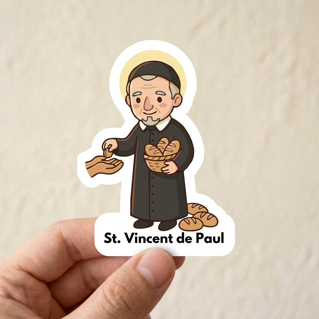 St. Vincent de Paul hand-held sticker mockup