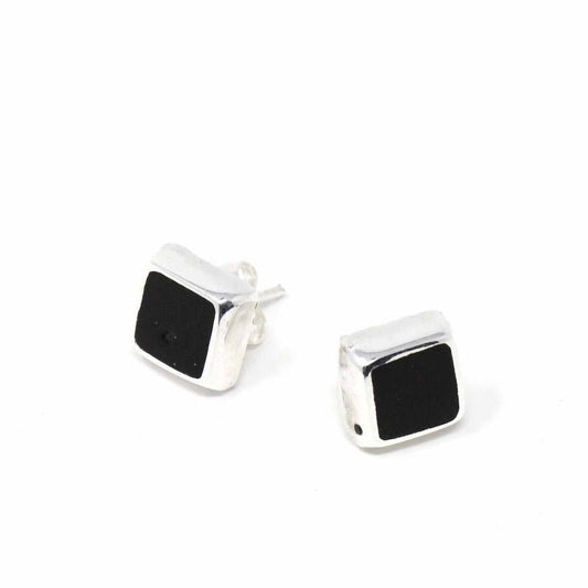 Sterling Silver Earrings, Sterling Silver Black Square - Recetas Fair Trade