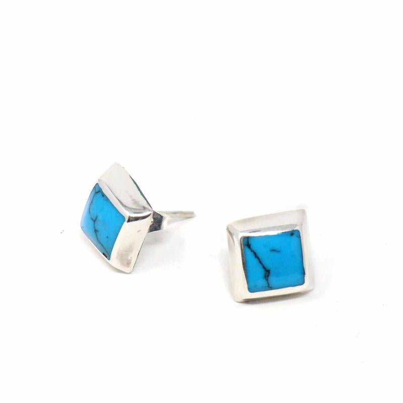 Sterling Silver Earrings, Sterling Turquoise Black Square - Recetas Fair Trade