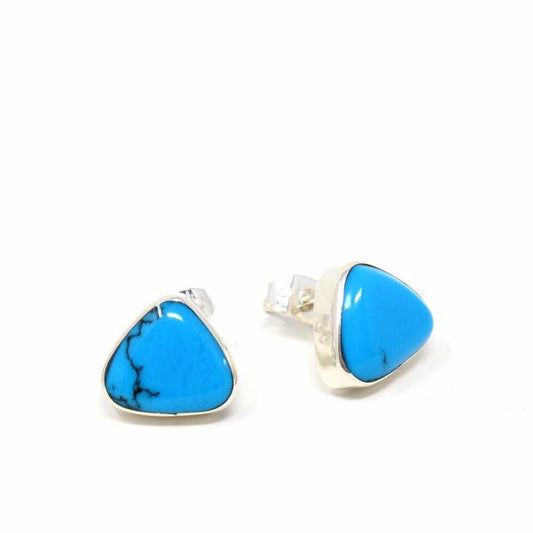 Sterling Silver Earrings, Triangle with Turquoise - Recetas Fair Trade