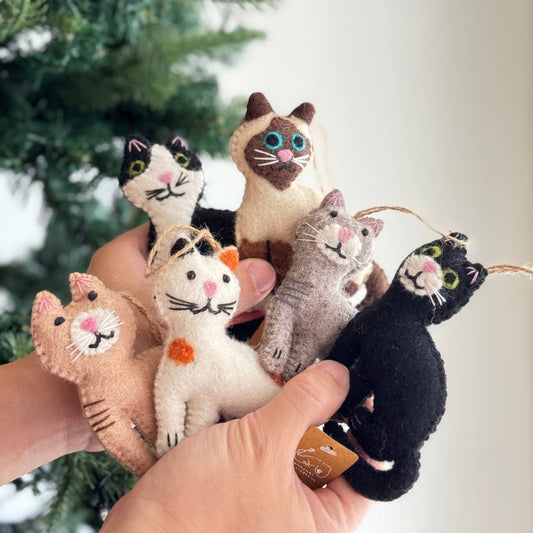 Stitched Cat Ornament Set of 6 - Recetas Fair Trade