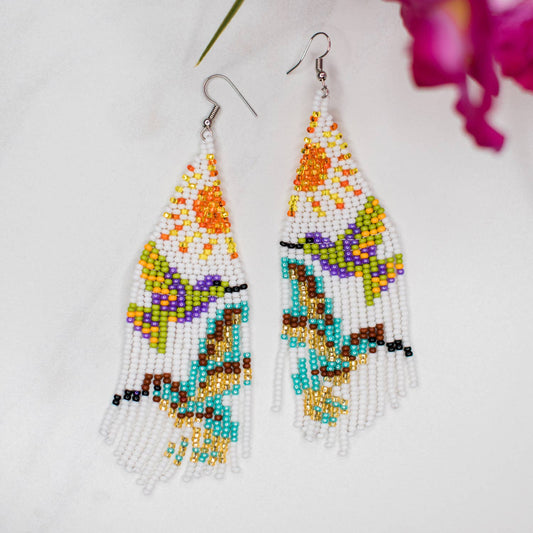 Sunrise Hummingbird in Flight Fringe Earrings - Recetas Fair Trade