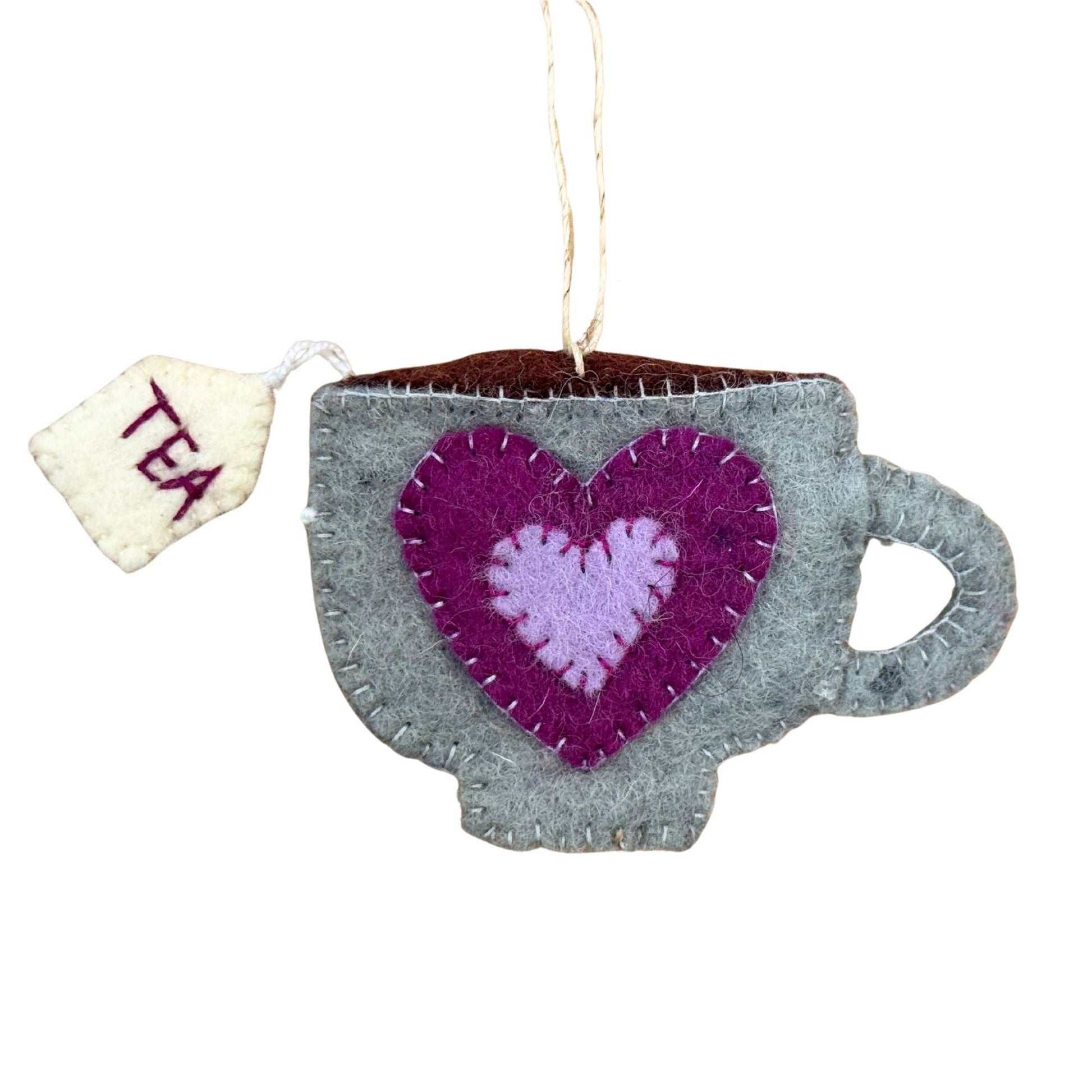Tea Cup Felt Ornament, Purple Heart - Recetas Fair Trade