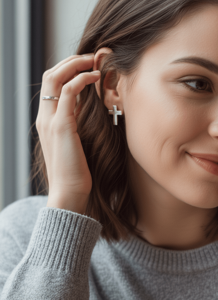 The Simple Cross Earrings | Sterling Silver - Recetas Fair Trade