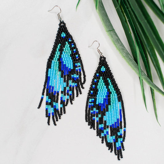 Turquoise Butterfly Wing Fringe Earrings - Recetas Fair Trade